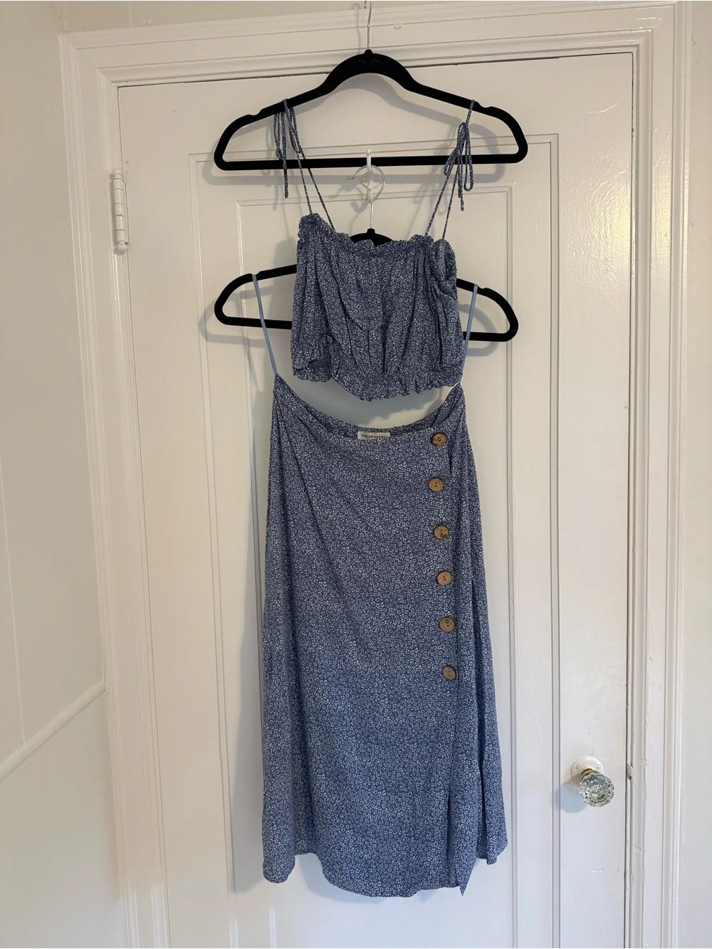Blue floral midi skirt matching set